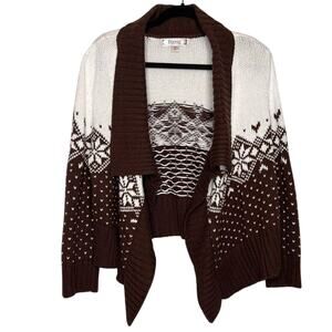 Decree Nordic Style Cardigan Size Large Brown Sweater Open Front Shawl Collar